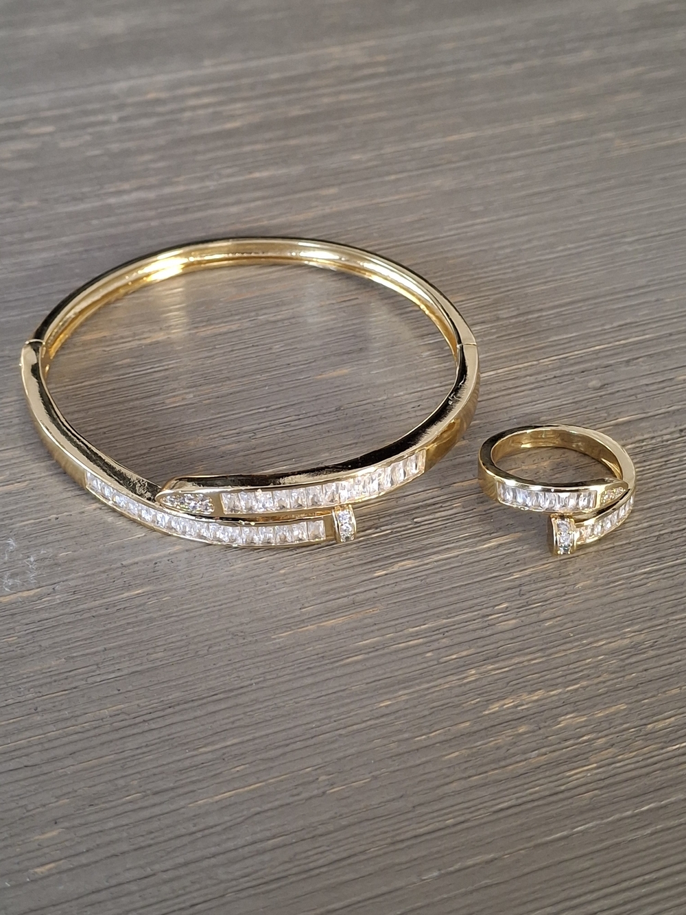 Gold Tone Crystal Bangle and Ring Set - Women’s Bracelet & Ring